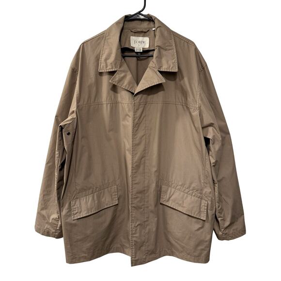 J. Crew XL Water Repellant MAC Rain Jacket $248 Button Front Trench Coat Tan - Picture 1 of 10